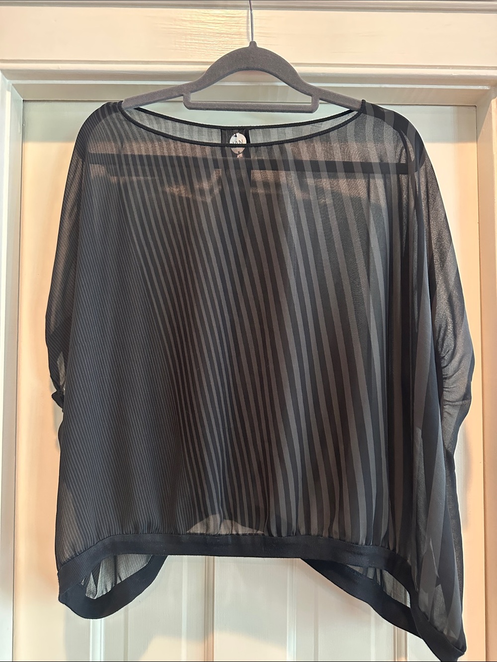 Sheer Black Striped Dolman Sleeve Women’s Top